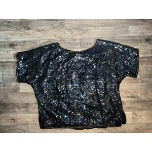 Vintage Y2K Sparkly Sequin Beaded Floral Silk Blouse